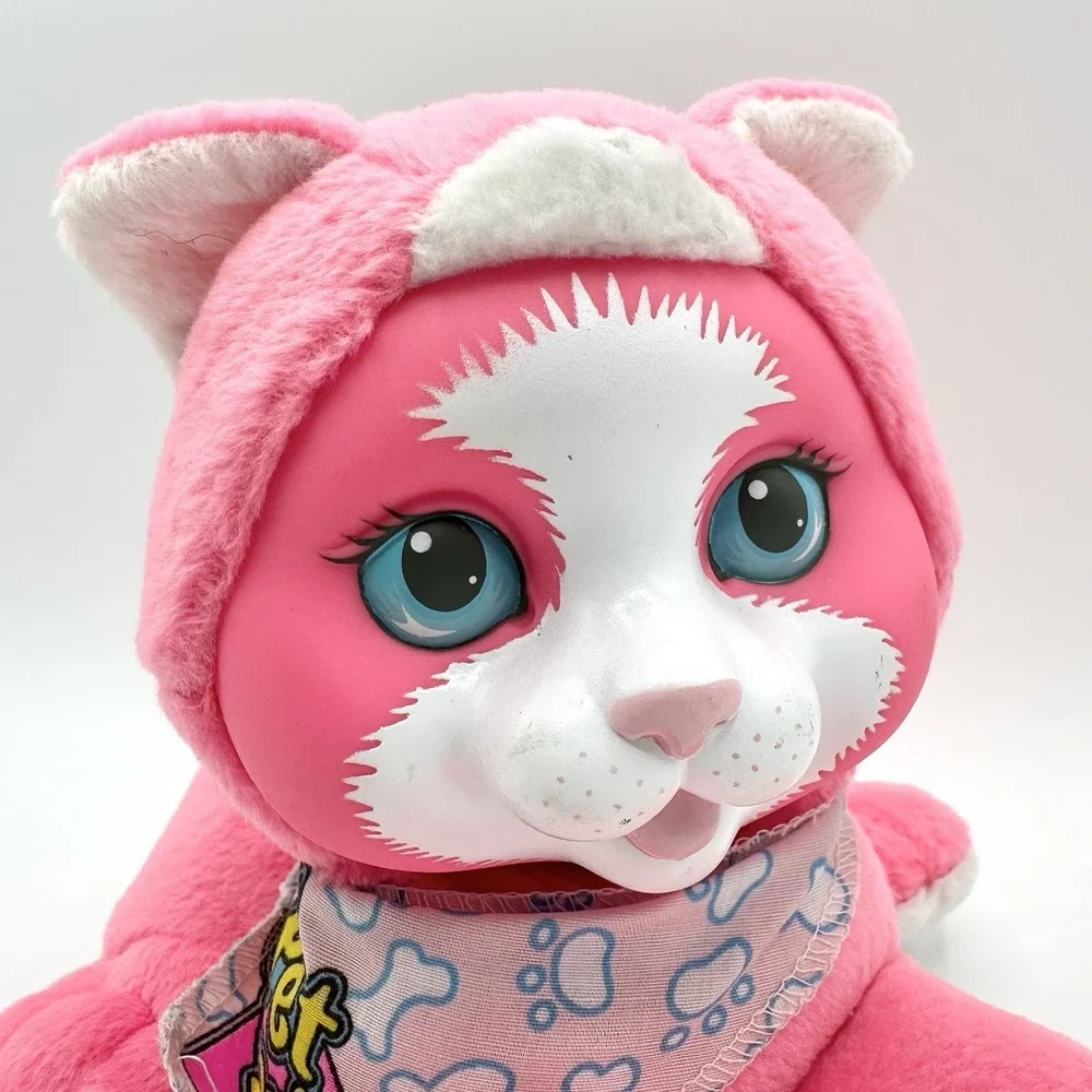 1990s Hasbro Pet Surprise Kitten Sound WORKS Bright Pink Plush Stuffed Cat Meows